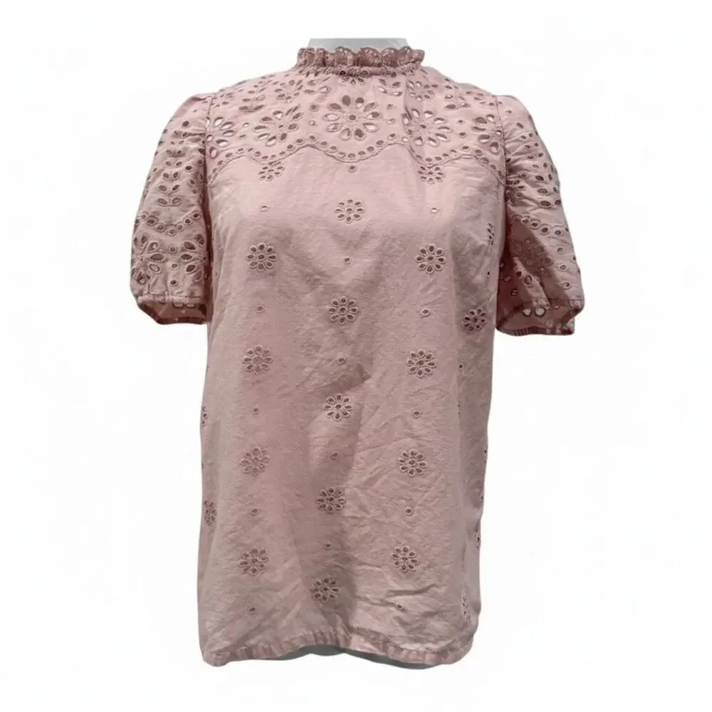 Boden Pink Altheda Broderie Top Embroidered Eyelet Cotton Puff Sleeve Cottage 6